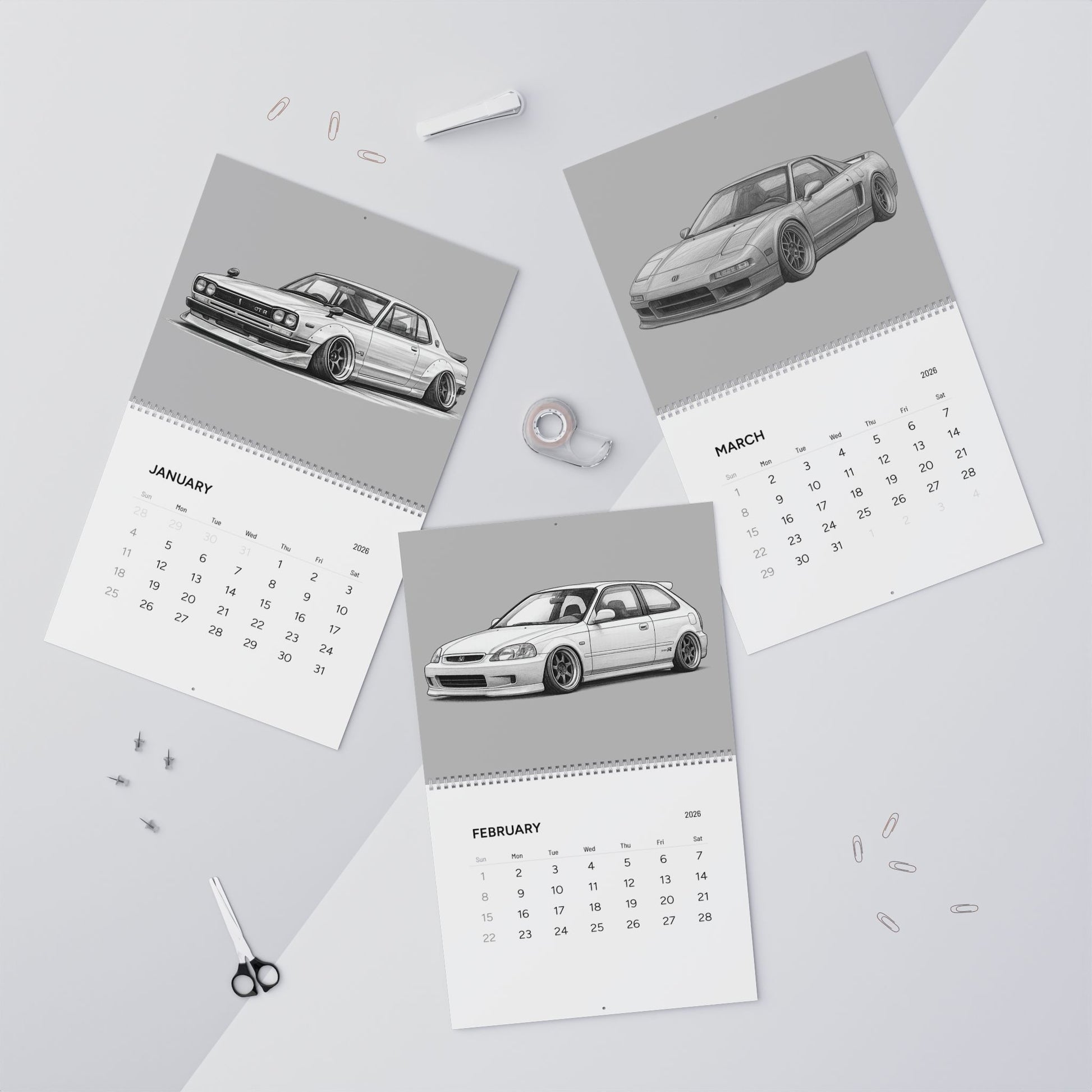 2026 "Limiter Cut" Wall Calendar – Illustrated JDM Sports Cars