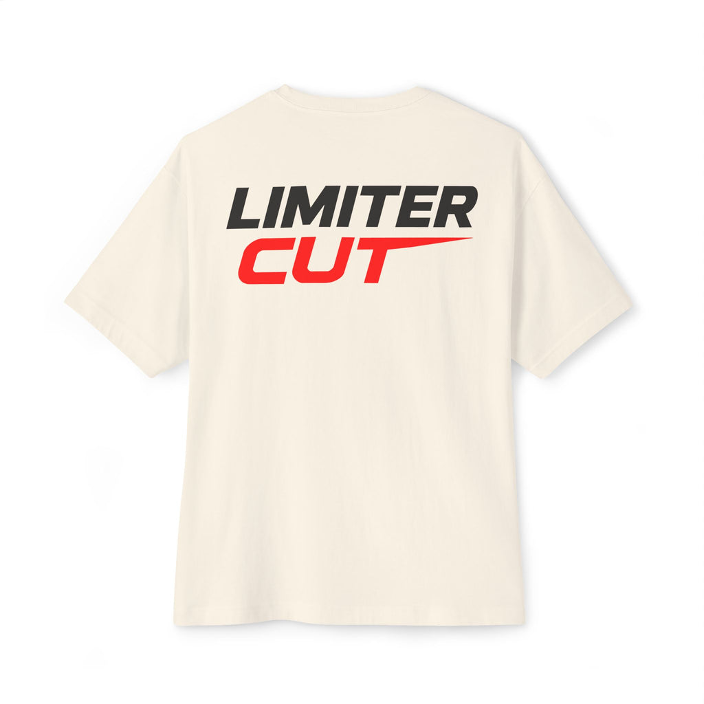 Beige t-shirt with 'Limiter Cut' logo on a white background