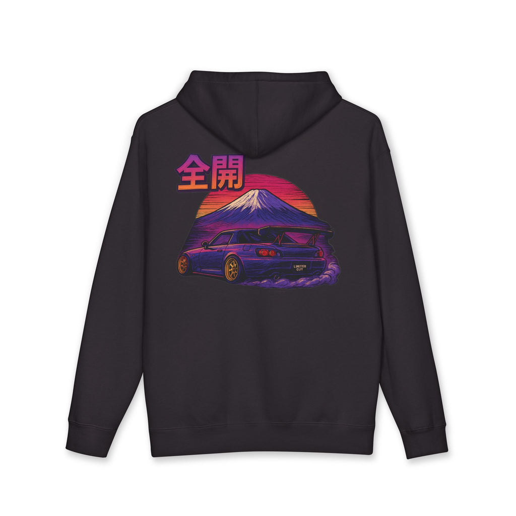 Black hoodie with a colorful graphic of a Honda S2K and Mount Fuji with Japanese lettering