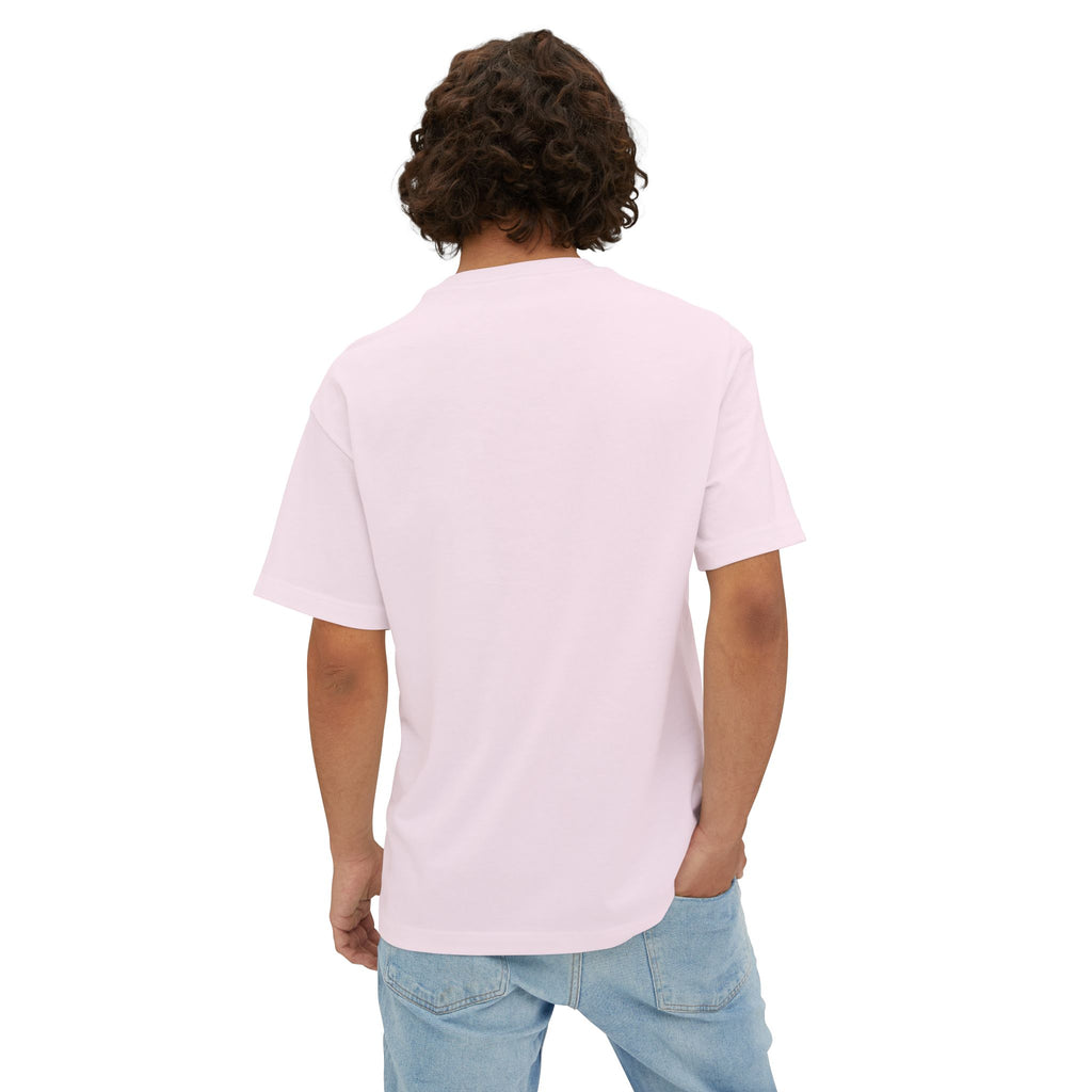 Person wearing a light pink t-shirt on a white background