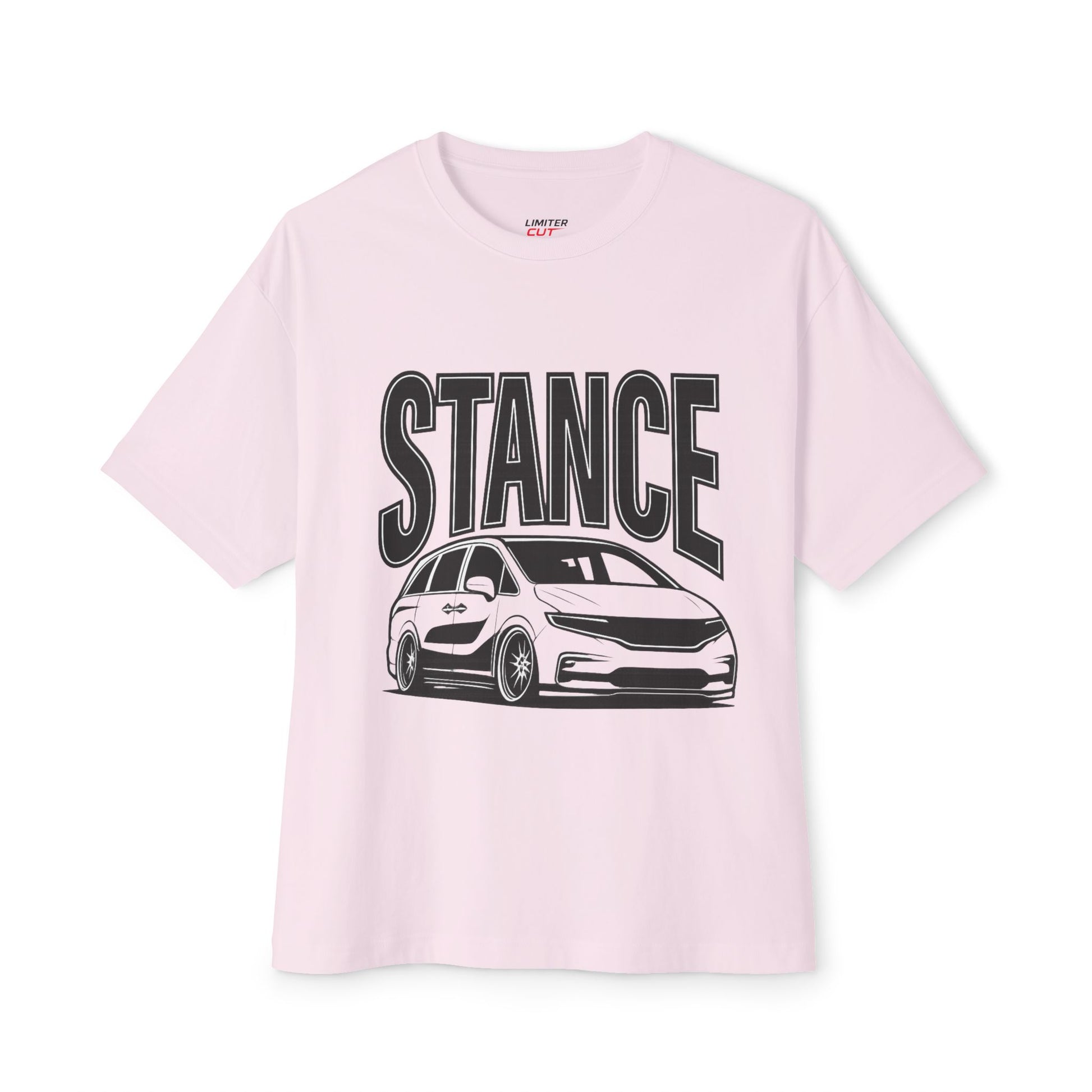 Pink t-shirt with 'STANCE' and slammed Honda Odyssey graphic on a white background