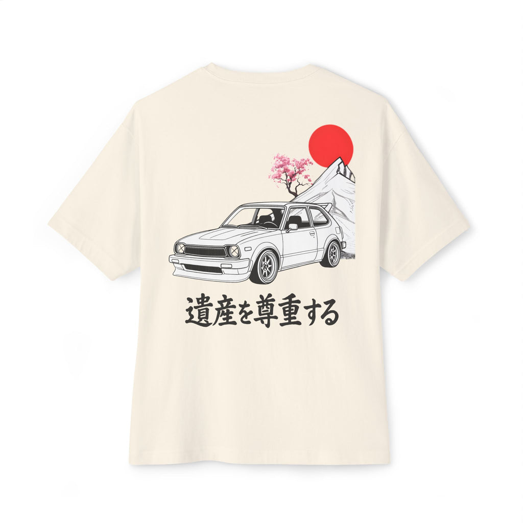Beige t-shirt with a Honda Civic graphic and Japanese text on a white background
