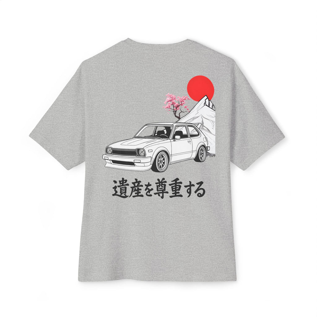Gray t-shirt with a Honda Civic graphic and Japanese text on the back