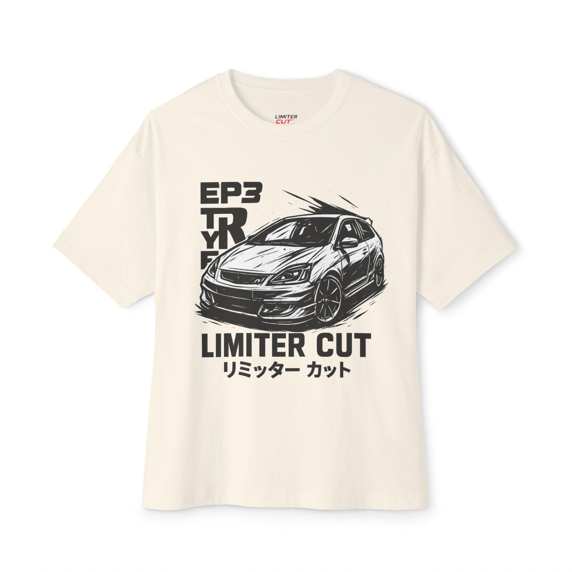 Beige t-shirt with Honda Civic EP3 Type R graphic and text(English and Japanese)