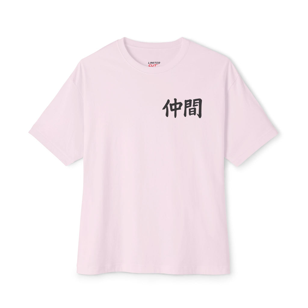 Pink t-shirt with black Japanese text(Nakama)