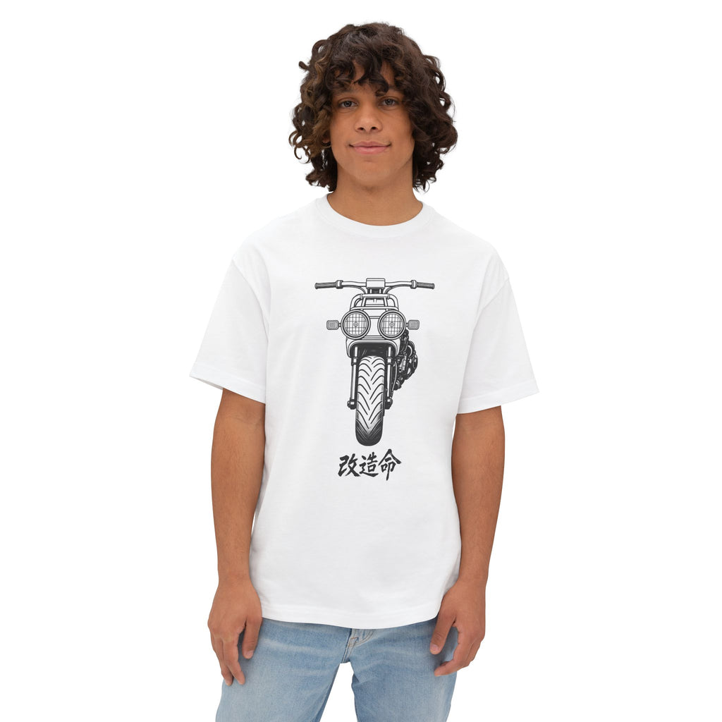 Person wearing a white t-shirt with a Honda Ruckus graphic and Japanese text on a white background